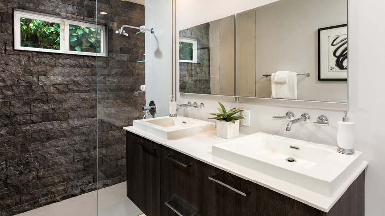 Dark brick accent wall