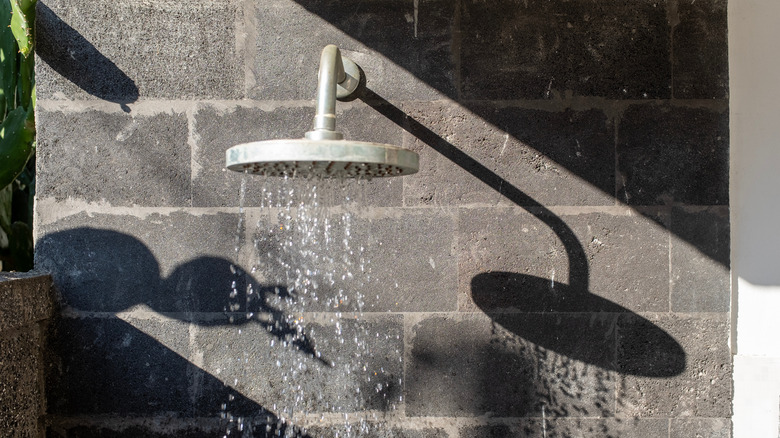 Basalt walled outdoor shower