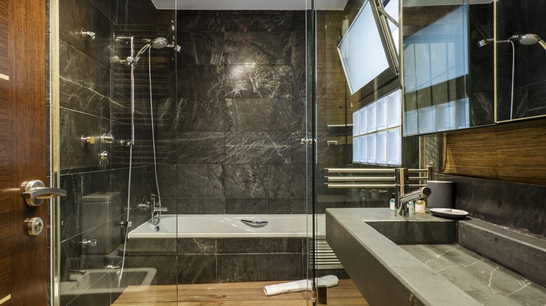 Black slate tiled wet room