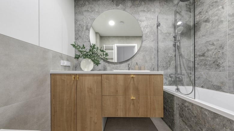 Gray marble stone tile bathroom