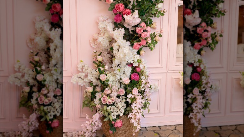 pink flowers up the wall