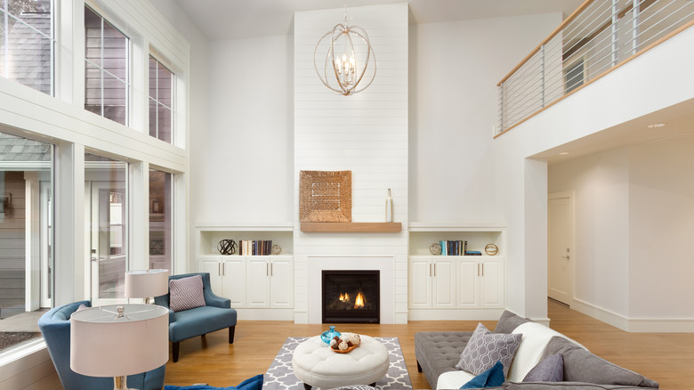 Silver globe chandelier living room
