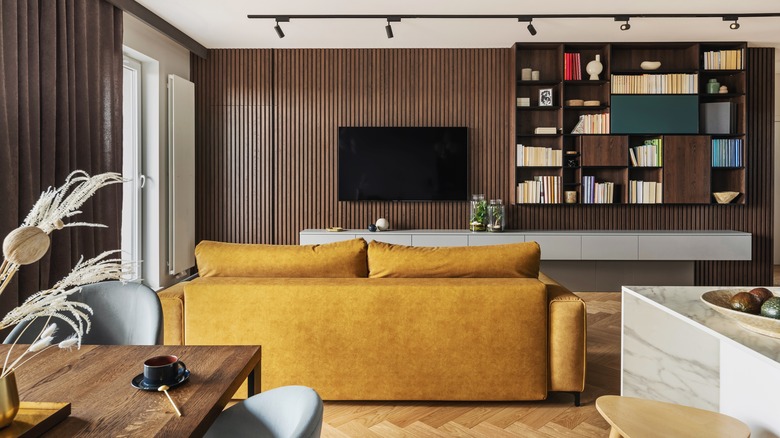 hanging bookcase in living room