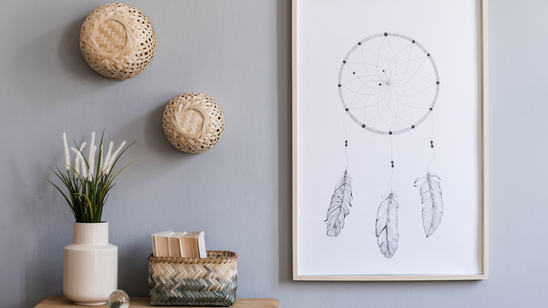 Woven baskets styled on wall