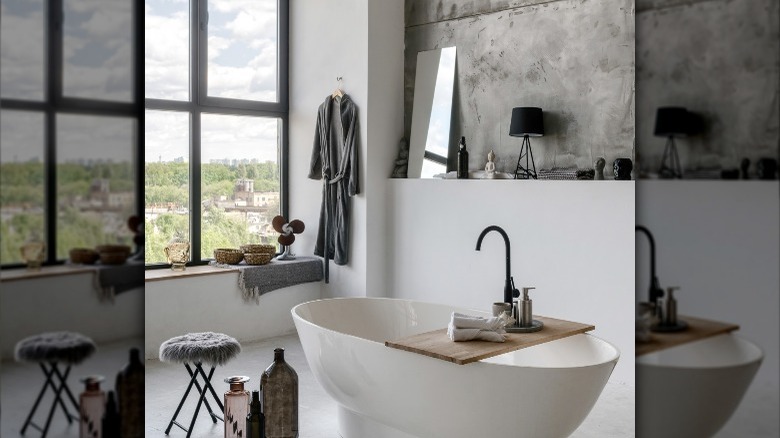 cement wall in bathroom