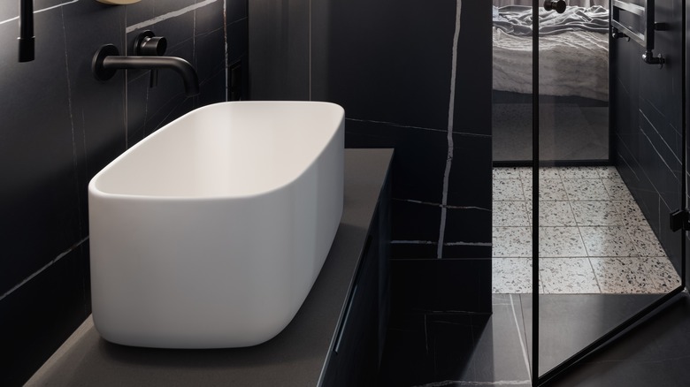 black floor in bathroom