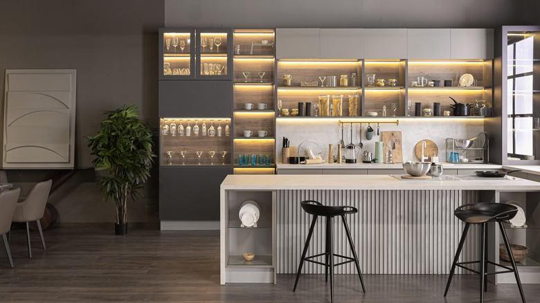 lighting along open shelving