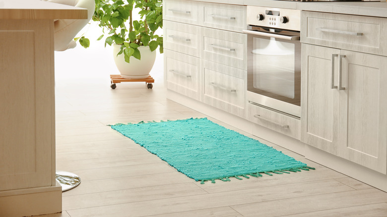 blue rug in kitchen