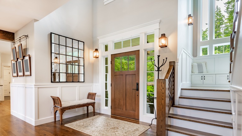 small window panels around door