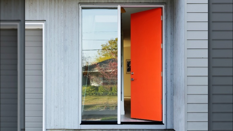 rectangular window next to door