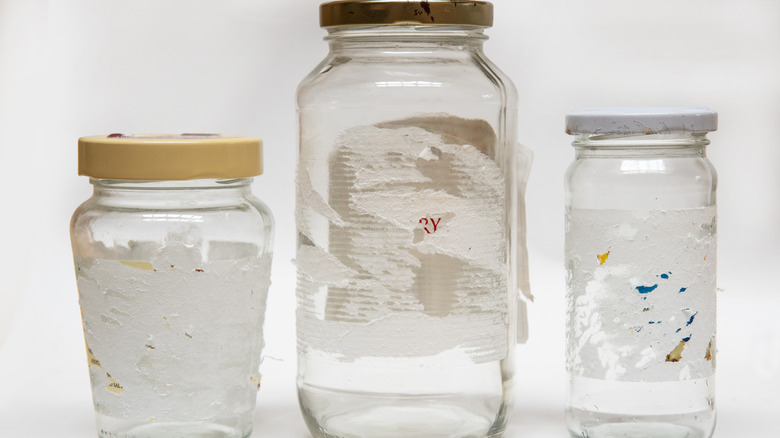 Three jars with labels stuck on