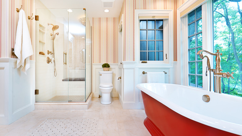 vintage bathroom with white paneling