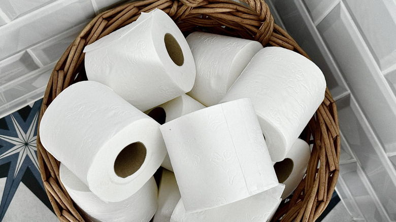 Basket with extra toilet paper
