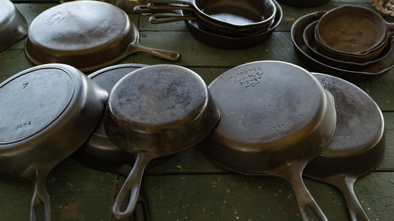Valuable cast iron pans turned upside down