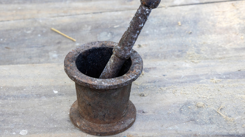 Cast iron mortar and pestle
