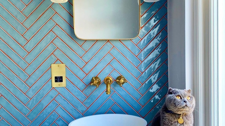 Blue tile with orange grout