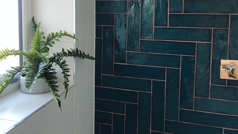 Blue tile with pink grout