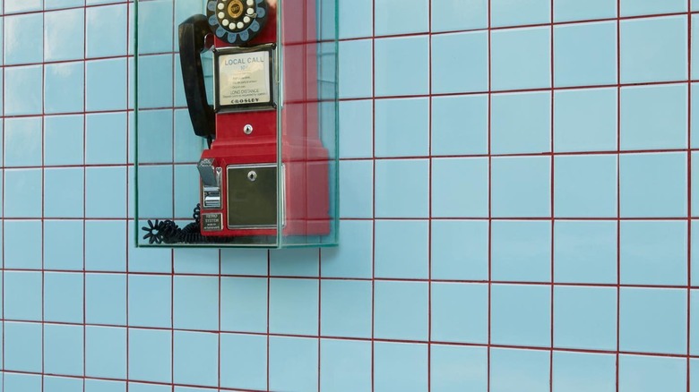 Light blue tile and burgundy grout
