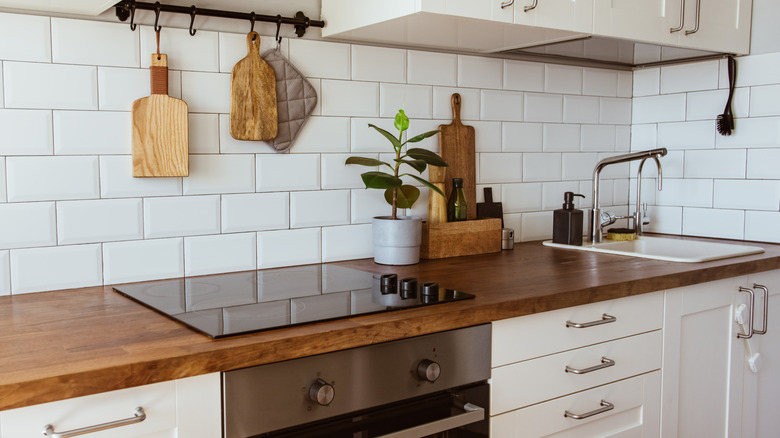 kitchen with wooden countertops