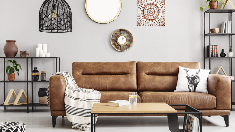 Leather sofa in living room