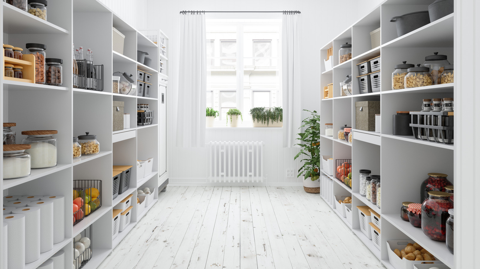 Smart Design Over The Door Pantry Organizer Rack With 6 Adjustable Shelves - Steel Metal Wire Baskets And Frame - Hanging - Wall Mountable - Cans