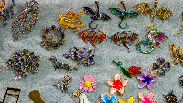 selection of vintage brooches