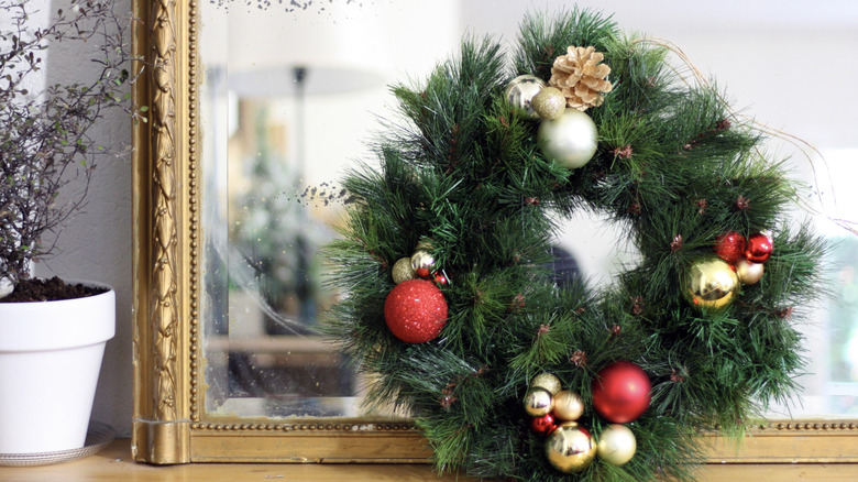 wreath on holiday mantle
