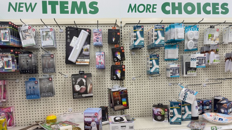 The new items section of Dollar Tree shelves showing price tags over $3