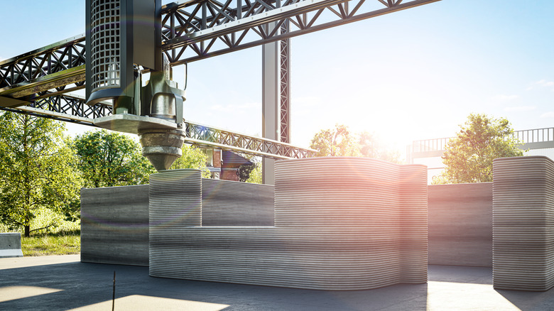 A side view of a 3-D printed home in progress