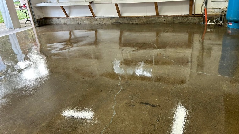 Shiny concrete garage floor
