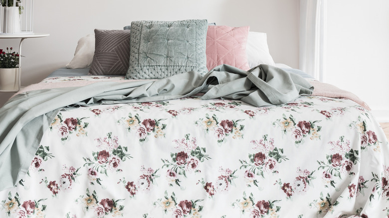Stack of floral bedsheets
