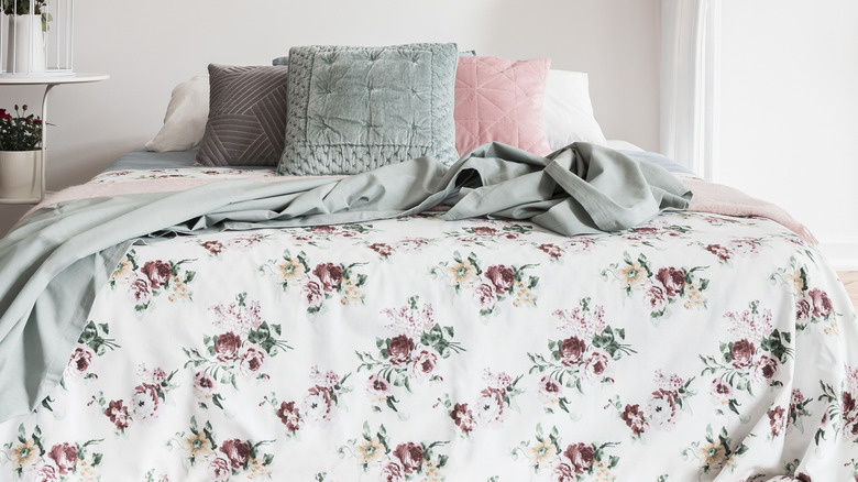 Stack of floral bedsheets