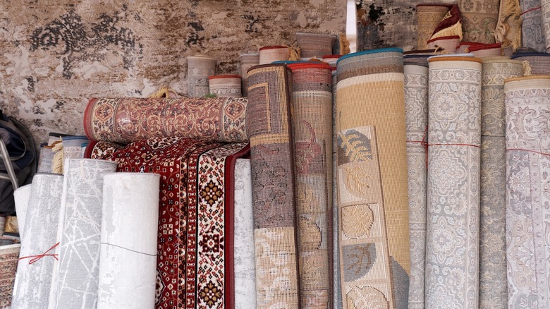 Rolled up area rugs