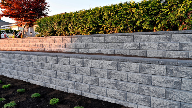 new grey block retaining wall