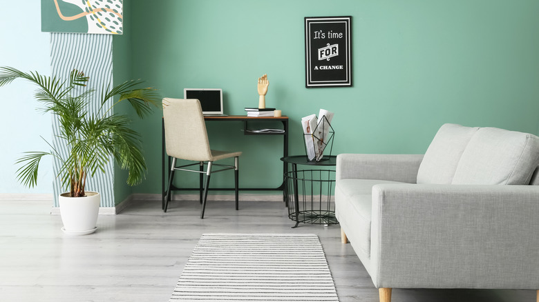 living room in mint green
