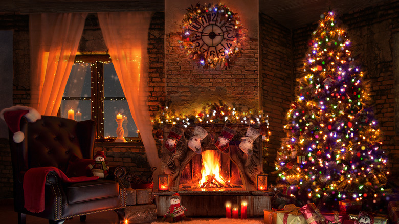 Dark room with Christmas decorations