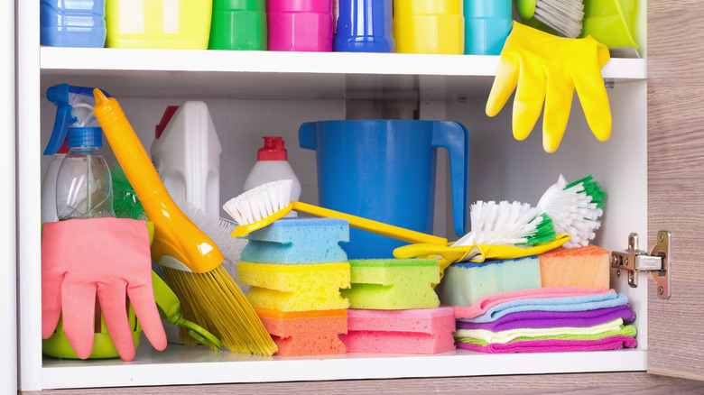 cleaning supplies in utility closet