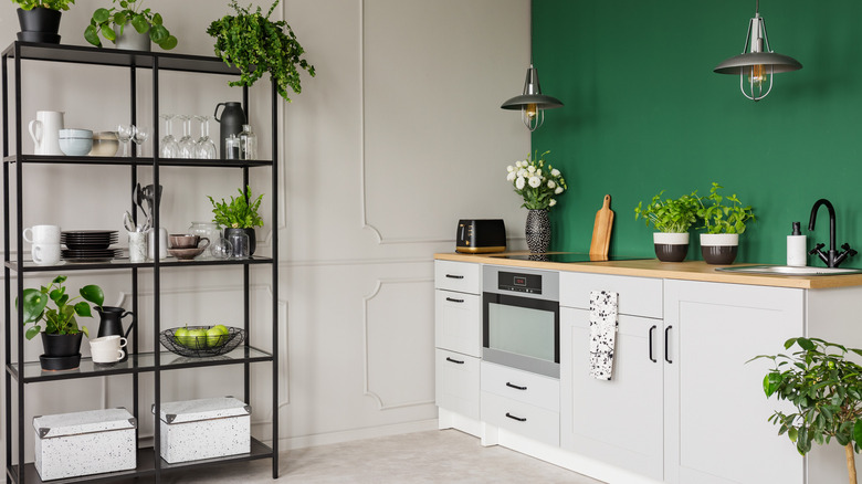 Kitchen white and green walls