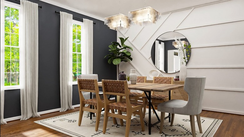 dining room with wood accent wall