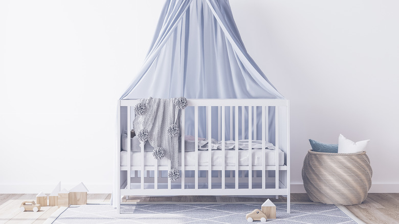 blue canopy above crib