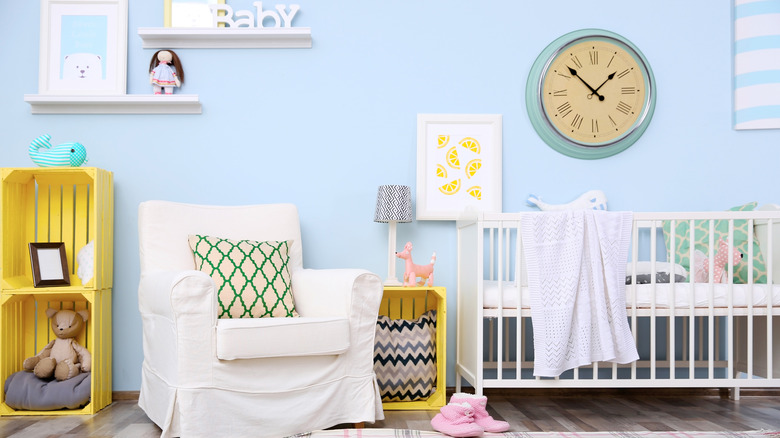blue nursery with decor