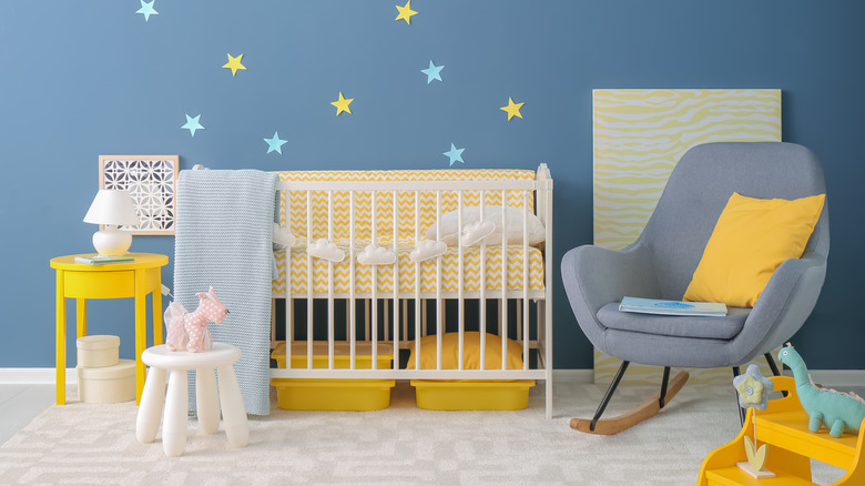 blue nursery with yellow accents