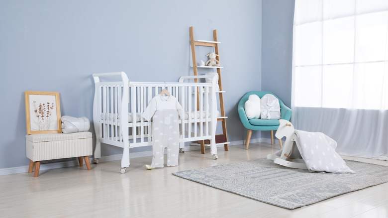 blue nursery with big window