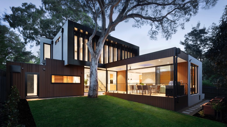 modernistic house with landscape