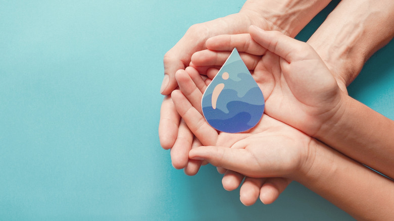 Hands holding a water drop