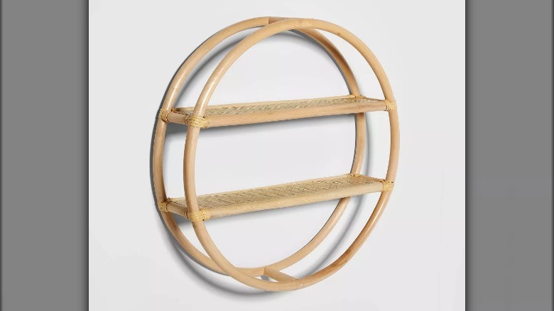 Circular rattan wall shelving