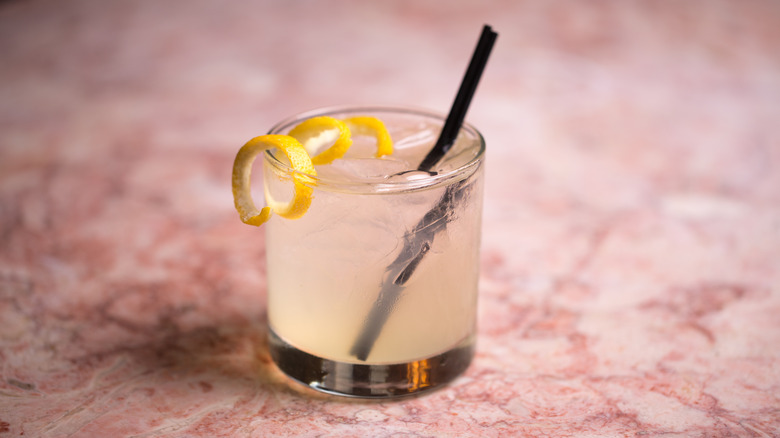 Drink on pink marble island