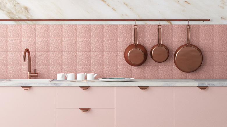 Pink tile kitchen backlash