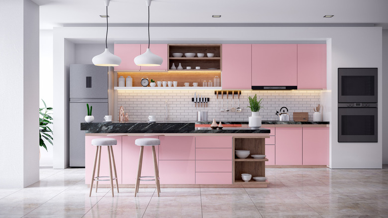 White and pink kitchen