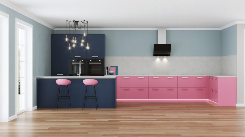 Navy blue and pink kitchen